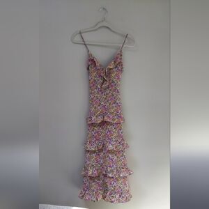 Lush Floral Print Tiered Maxi Dress